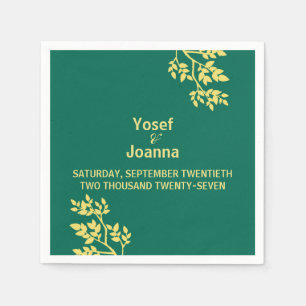 Moderne luxe smaragdgroene gouden blad bruiloft  servet