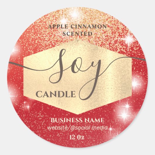 Moderne luxe sparkle-script sojakanellabel ronde sticker (Voorkant)