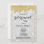 Moderne luxe witgouden glitter Pensioenfeest Kaart (Voorkant)