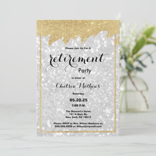 Moderne luxe witgouden glitter Pensioenfeest Kaart (Staand voorkant)