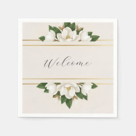 Moderne Luxe Witte Magnolia Bruiloft Servet