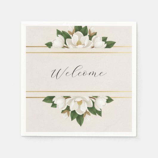 Moderne Luxe Witte Magnolia Bruiloft Servet (Voorkant)