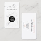 Moderne, luxe, witte marmernagelspijkers visitekaartje (Voorkant / Achterkant)