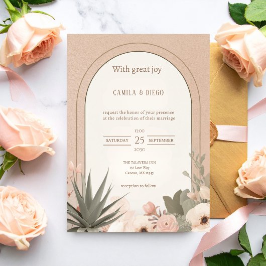 Moderne luxe woestijnbloemen bruiloft kaart
