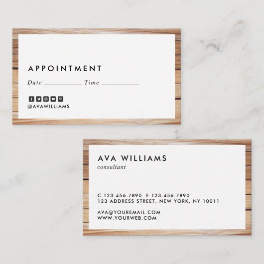 Moderne Luxe Wood Border Clean Layout Benoeming Visitekaartje (Voorkant / Achterkant)