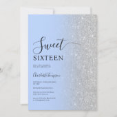 Moderne luxe zilveren glitter ijsblauw zoet 16 kaart (Voorkant)