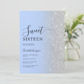 Moderne luxe zilveren glitter ijsblauw zoet 16 kaart (Staand voorkant)