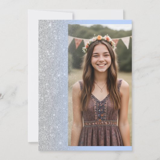 Moderne luxe zilveren glitter ijsblauw zoet 16 kaart (Achterkant)