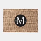 Moderne luxe zwart en bruin, monogrammed burlap deurmat (Voorkant)