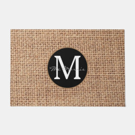 Moderne luxe zwart en bruin, monogrammed burlap deurmat