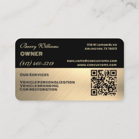 Moderne Luxe Zwart en Goud gegraveerd-stijl Auto Visitekaartje (Achterkant)