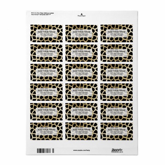 Moderne luxe zwart en gouden folie dierenprint etiket (Full Sheet)