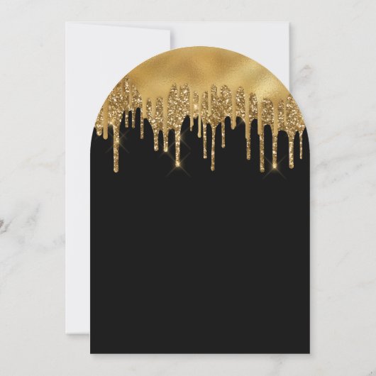 Moderne luxe zwart goud glitters trouwboog kaart (Achterkant)
