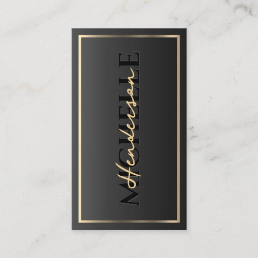 Moderne Luxe Zwart Goud Lijst Border Monogram Visitekaartje (Voorkant)