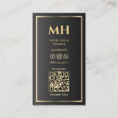 Moderne Luxe Zwart Goud Lijst Border Monogram Visitekaartje (Achterkant)