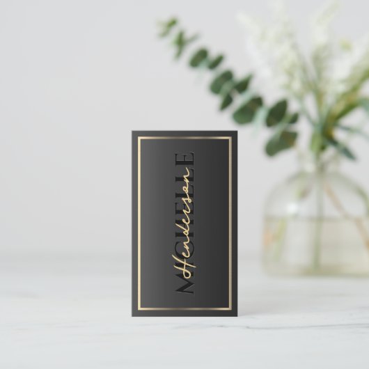 Moderne Luxe Zwart Goud Lijst Border Monogram Visitekaartje (Staand voorkant)