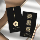 Moderne Luxe Zwart & Goud Monogram Sociale Media Visitekaartje
