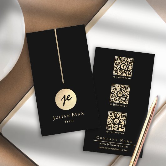 Moderne Luxe Zwart & Goud Monogram Sociale Media Visitekaartje