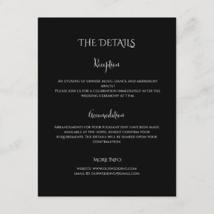 Moderne luxe zwart-wit huwelijksdetails informatiekaartje
