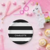 Moderne luxe zwarte en witte strepen patroon papieren bordje (Feest)