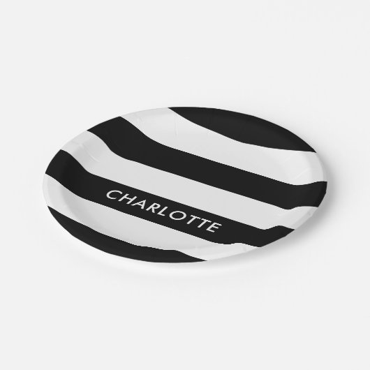 Moderne luxe zwarte en witte strepen patroon papieren bordje (Gekanteld)
