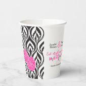 Moderne luxe zwarte witte en roze bruiloft papieren bekers (Links)