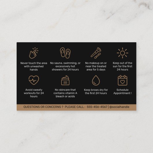 Moderne Luxury Brows Aftercare PMU Brow Instructio Visitekaartje (Achterkant)