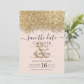 Moderne Luxury Gold Pink Glitter Confetti Wedding Save The Date (Staand voorkant)