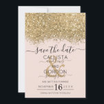 Moderne Luxury Gold Pink Glitter Confetti Wedding Save The Date<br><div class="desc">De elegante, glamoureuze en moderne bruiloft met de datumkaart is perfect voor het hedendaagse en stijlvolle echtpaar. Hij is voorzien van een faux, met een gouden, dunne glitter confetti, bespottelijk kleurenblok boven op een eenvoudige, wazige roze achtergrond. De achterzijde toont het zelfde glitter maar een dikker paneel. Deze griezelige, luxe...</div>