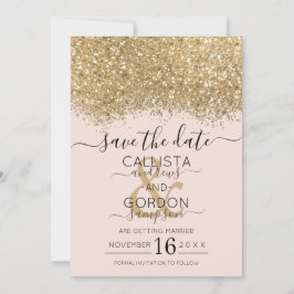 Moderne Luxury Gold Pink Glitter Confetti Wedding Save The Date