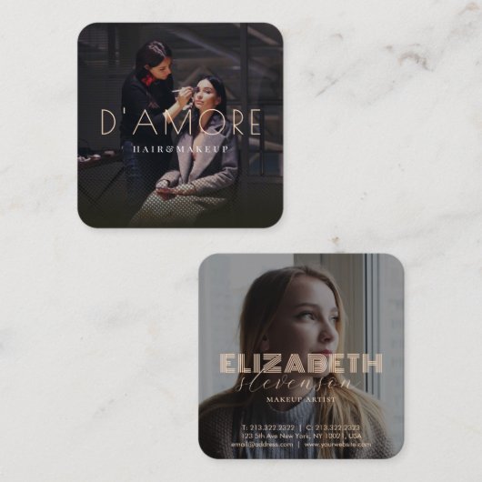 Moderne Luxury Professional Gold Abstracte 2 foto' Vierkante Visitekaartje (Voorkant / Achterkant)