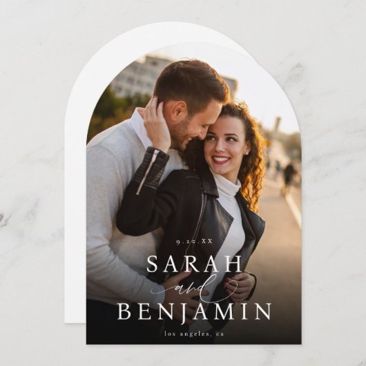 Moderne M Photo Vertical Chic Save the Date 2 Arc Kaart (Voorkant / Achterkant)