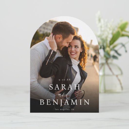 Moderne M Photo Vertical Chic Save the Date 2 Arc Kaart (Staand voorkant)