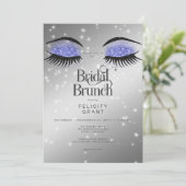 Moderne maagdenpalm blauwe glam ogen bruids brunch kaart (Staand voorkant)