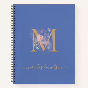 Moderne Maagdenpalm Roze Bloem Gouden Monogram Notitieboek