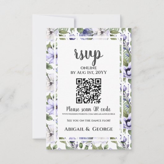 Moderne maagdenpalm witte bloemenbruiloft QR-code RSVP Kaartje (Voorkant)