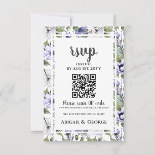 Moderne maagdenpalm witte bloemenbruiloft QR-code RSVP Kaartje