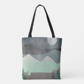Moderne maan- en bergen abstracte landschapskunst tote bag (Achterkant)