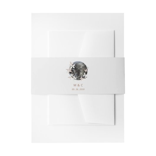 Moderne maan hemelse botanische bruiloft details uitnodigingen wikkel (Voorkant Voorbeeld)