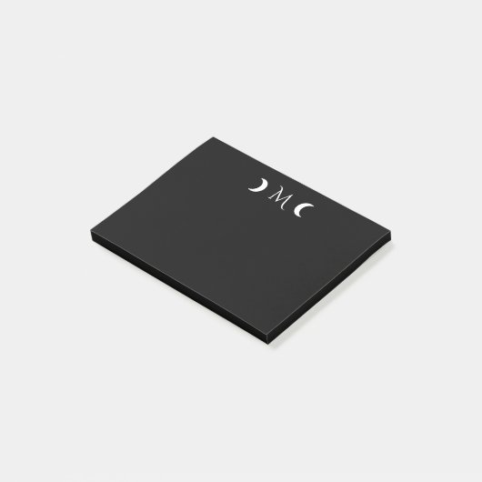 Moderne maan monogram zwart post-it® notes (Schuin)