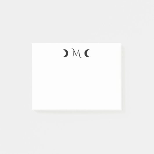 Moderne maan monogram zwart-wit post-it® notes (Voorkant)