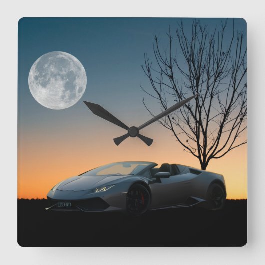Moderne Maan Nacht Wandklok | Luxe Auto (Voorkant)