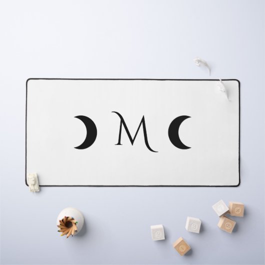 Moderne maan wit en zwart monogram bureaumat (Kindertafel)