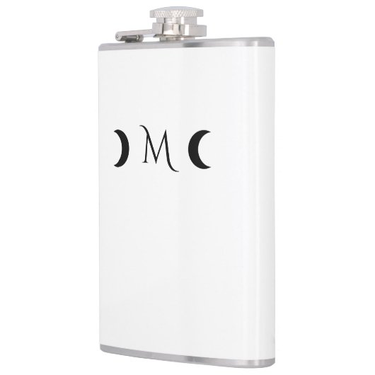 Moderne maan wit en zwart monogram heupfles (Links)