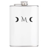 Moderne maan wit en zwart monogram heupfles (Voorkant)