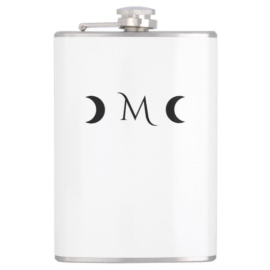 Moderne maan wit en zwart monogram heupfles (Voorkant)