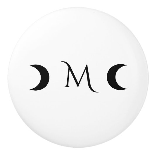 Moderne maan wit en zwart monogram keramische knop (Voorkant)