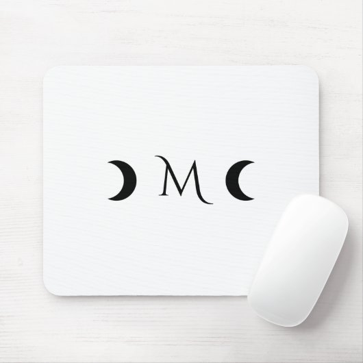 Moderne maan wit en zwart monogram muismat (Met muis)