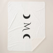 Moderne maan wit en zwart monogram sherpa deken (Voorkant)