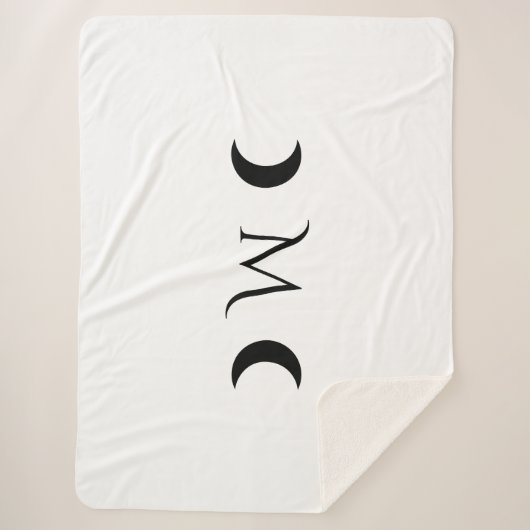 Moderne maan wit en zwart monogram sherpa deken (Voorkant)